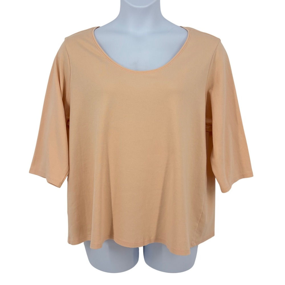 Eileen Fisher Top Organic Cotton Scoop Neck 3/4 Sleeve Peach Minimalist 2X